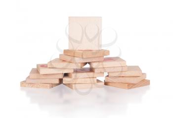 Vintage wooden blocks - isolated on white, with reflection