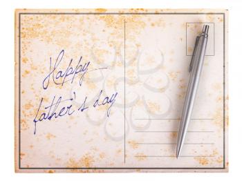 Old paper postcard, isolated on white - Happy father's day