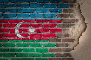 Dark brick wall texture with plaster - flag painted on wall - Azerbaijan
