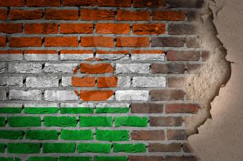 Dark brick wall texture with plaster - flag painted on wall - Niger