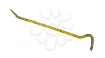 Old yellow crowbar on a white background