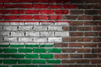 Very old dark red brick wall texture with flag - Hungary