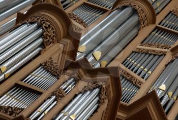 Old large pipe organ in a catholic church