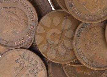 Old dutch cent coins, isolated on white, selective focus