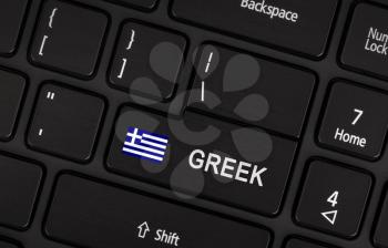 Enter button with flag Greece - Concept of language (learning or translate)