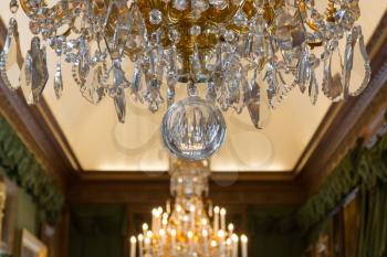 Chrystal chandelier close-up. Glamour background with copy space