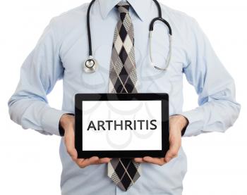 Doctor, isolated on white backgroun,  holding digital tablet - Arthritis