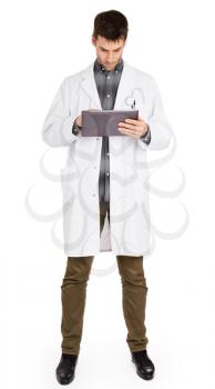 Doctor holding blank digital tablet with copy space and clipping path for the screen
