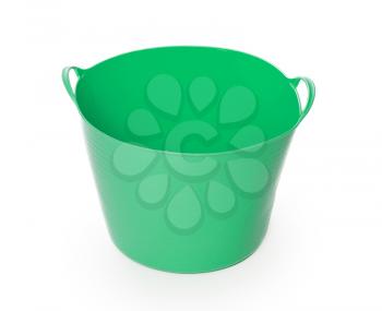 Green color plastic basket, isolated on white