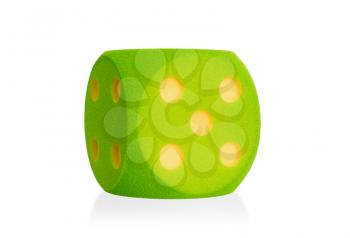 Large green foam dice isolated on white set - 5