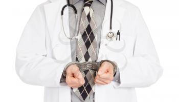 Criminal surgeon - Concept of failure in health care, isolated on white