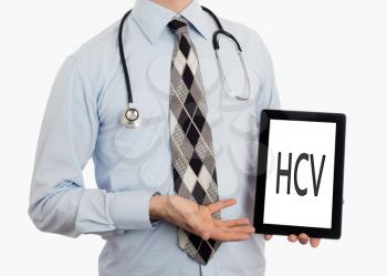 Doctor, isolated on white backgroun,  holding digital tablet - HCV