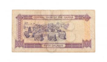 50 Gambian dalasi bank note, isolated on white