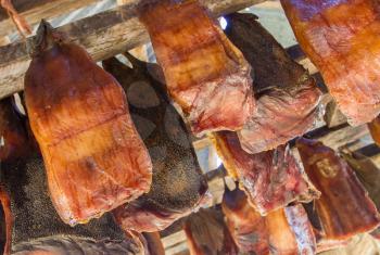 Iceland's fermented shark at Bjarnarhofn Shark Museum (drying house, Iceland)