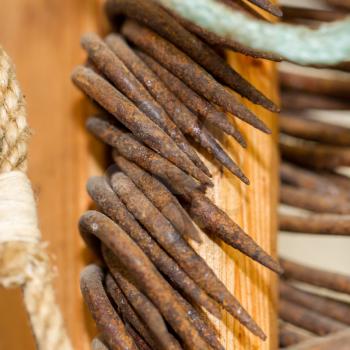 Old rusted fishing hooks used for sharks - Close-up