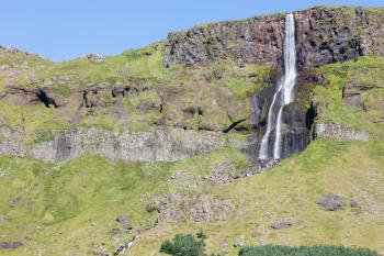 Close-up view of a water fall in Iceland