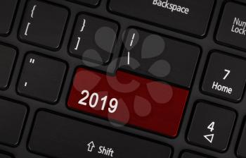 Text 2019 button, happy new year 2019 concept