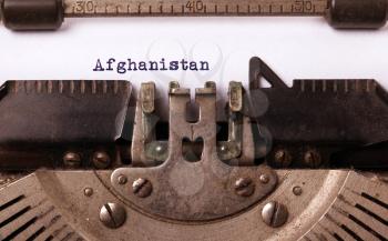 Inscription made by vinrage typewriter, country, Afghanistan