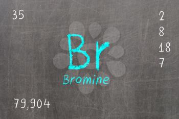 Isolated blackboard with periodic table, Bromine, chemistry