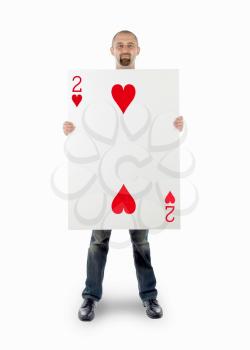 Businessman with large playing card - Two of hearts
