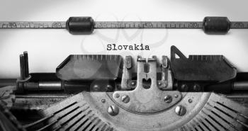 Inscription made by vintage typewriter, country, Slovakia
