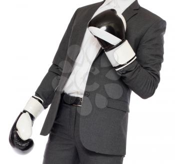 Businessman in boxing gloves isolated on white