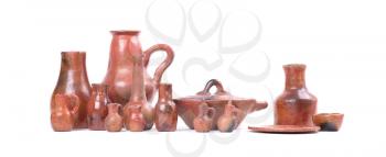 Old ceramic collection, small, isolated on white background