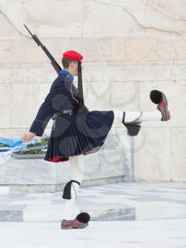 Athens, Greece - October 24, 2017: Evzones in front of the Tomb of the Unknown Soldier