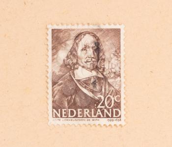 THE NETHERLANDS 1960: A stamp printed in the Netherlands shows a picture of Corneliszoon de With, circa 1960