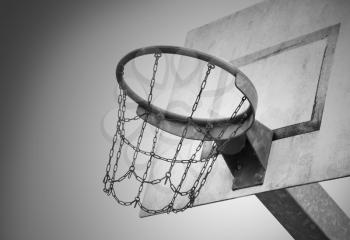 Basketball court in an old jail, the Netherlands, black and white