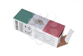 Concept of export, opened paper box - Product of Mexico