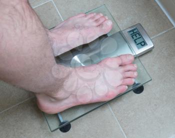 Closeup of man's feet on weight scale - Help