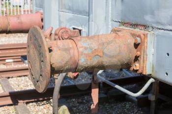 Decaying railroad car bumper stop on an old dutch train
