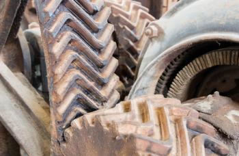 Old rusted gears on a machine in Greece