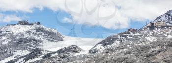 View from the top of famous Italian Stelvio High Alpine Road, elevation of 2,757 m above sea level. Stelvio Pass, South Tyrol, province of Sondrio, Ortler Alps, Italy, Europe.