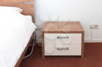 Bed and bedside table, modern design (wood)
