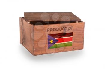 Wooden crate isolated on a white background, product of South Sudan