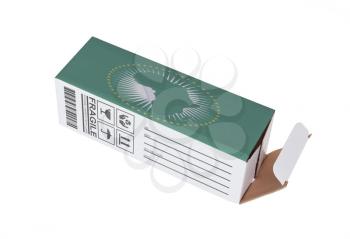 Concept of export, opened paper box - Product of African Union