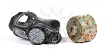 Vintage gasmask isolated on a white background - Rusted filter