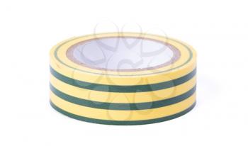 Roll of yellow and green isolation tape isolated on a white background