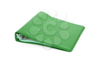 Old green ring binder isolated on a white background