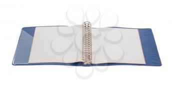 Old blue ring binder isolated on a white background