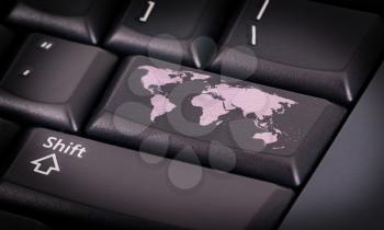 Symbol on button keyboard, map of the world