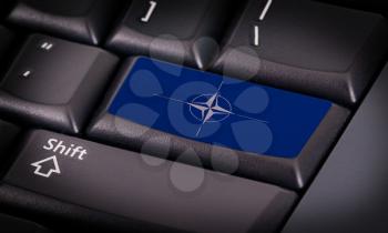 Symbol on button keyboard, blue NATO button