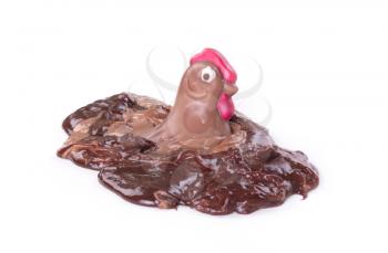 Melting chocolate easter chicken - Isolated on white background