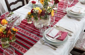Empty glasses and plate, wedding setting, Romania