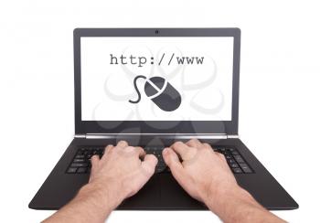 Man working on laptop, http, isolated