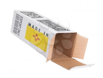 Concept of export, opened paper box - Product of New Mexico