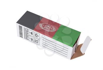 Concept of export, opened paper box - Product of Afghanistan