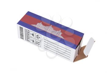 Concept of export, opened paper box - Product of Cambodia